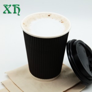 ホットコーヒー卸売コーヒーカップ用の生分解性12オンスリップルウォールペーパーカップ