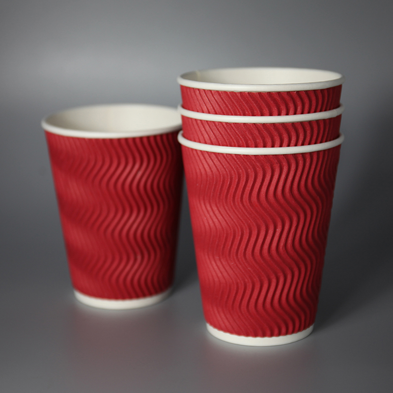 8oz 12oz 16オンスカスタマイズされたデザイン紙コップ使い捨て可能な印刷紙二重壁リップルのコーヒーカップ